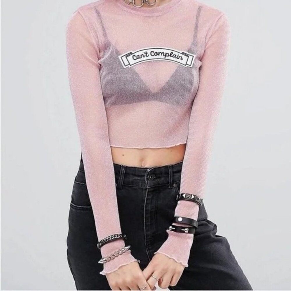 THE RAGGED PRIEST Dolls Kill Can’t Complain LS Sheer Mesh Crop Top S Clubwear